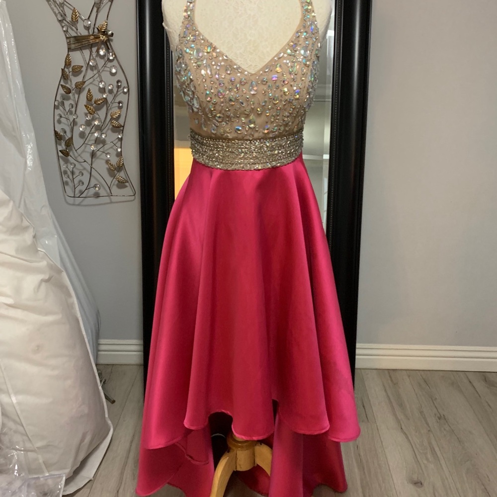 Size 11 silver and pink high low prom dress